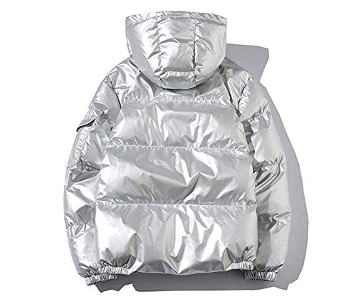 MCSZG Nuevo 2019 Chaqueta de plumón para Mujer Invierno Brillante Plata/Negro/Oro/Azul Tallas Grandes Parka con Capucha Outwear Abrigos Acolchados Mujer   4XL 5XL