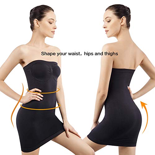 +MD Fajas de Tirantes sin Tirantes para Mujer Deslizamiento Completo de Control de la Barriga sin Fisuras dirigida dirigida sin Fisuras Vestidos Debajo de los Vestidos BlackL