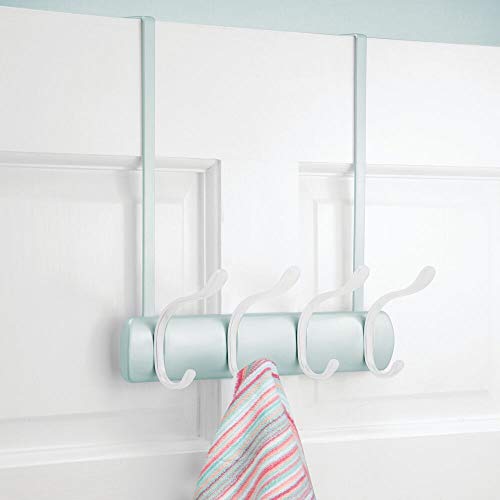 mDesign Práctico Perchero de Puerta – Percha con 8 Ganchos para Colgar para la Cocina, el recibidor o el baño – Colgador de Ropa para Abrigos, Chaquetas, Bufandas o Toallas – Verde Menta/Blanco