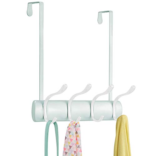 mDesign Práctico Perchero de Puerta – Percha con 8 Ganchos para Colgar para la Cocina, el recibidor o el baño – Colgador de Ropa para Abrigos, Chaquetas, Bufandas o Toallas – Verde Menta/Blanco
