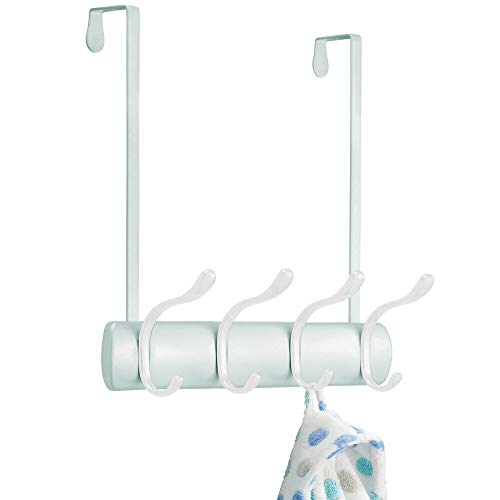 mDesign Práctico Perchero de Puerta – Percha con 8 Ganchos para Colgar para la Cocina, el recibidor o el baño – Colgador de Ropa para Abrigos, Chaquetas, Bufandas o Toallas – Verde Menta/Blanco