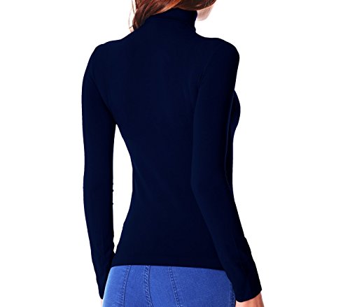 MediaWaveStore VKA22 Camiseta térmica para Mujer con Interior de Felpa Cuello Alto (Azul, M-L)