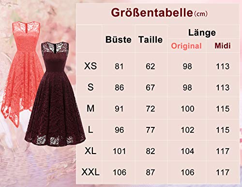 Meetjen Vestido Cóctel Fiesta Dama De Honor Mujeres V-Cuello Sin Mangas de Encaje Floral Asimétrico Midi Black XS