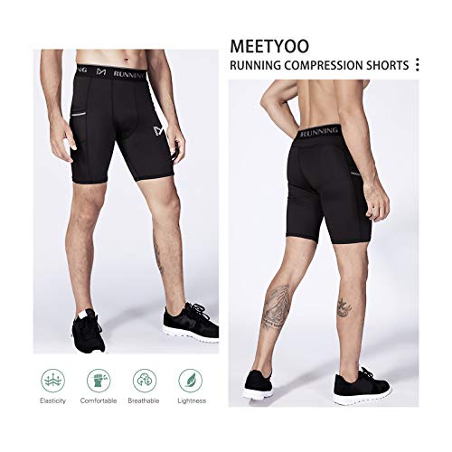 MEETYOO Pantalones Cortos Compresion Hombre, Mallas Deportivas Leggings Deporte Pantalones para Running Fitness Gym