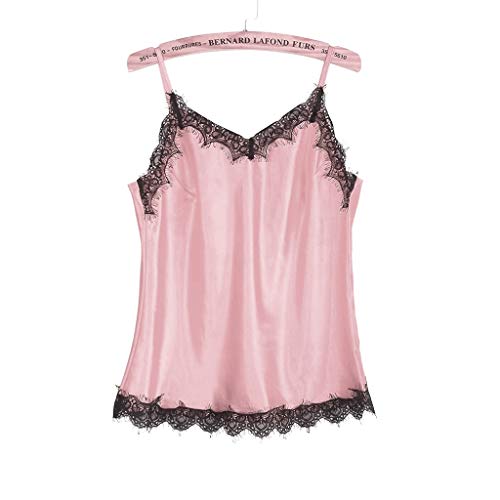 MEIbax Lencería Sexy Mujeres Ropa de Dormir Satén Seda Babydoll Lace Up Pijamas de Noche Sin Mangas Correa Borde Top Traje de Noche Encaje Satén Atractivo Cami Top Conjuntos de Pijama