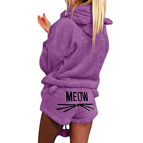 MEIHAOWEI Nuevas Pijamas Conjunto Piezas Otoño Invierno Mujer Pijama Caliente Cute Patrón Gato Capucha Pantalones Cortos Traje