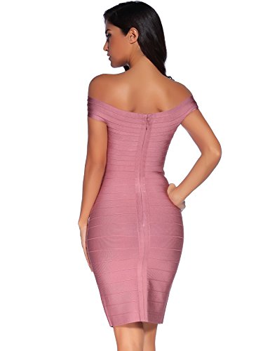meilun - Vestido de Fiesta para Mujer con Escote Cruzado en V de rayón - Rosa - Medium