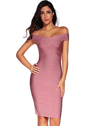 meilun - Vestido de Fiesta para Mujer con Escote Cruzado en V de rayón - Rosa - Medium