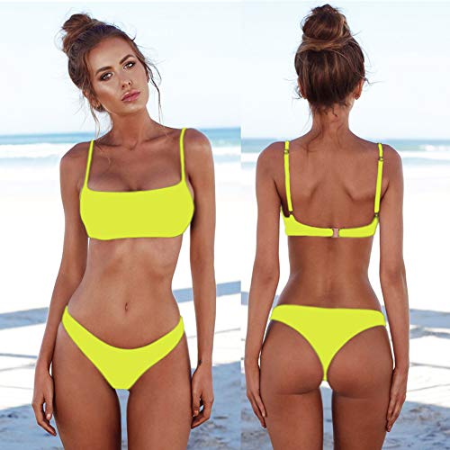 meioro Conjuntos de Bikinis para Mujer Push Up Bikini Traje de baño de Tanga de Cintura Baja Trajes de baño Adecuado Viajes Playa La Natacion (XL, Amarillo)