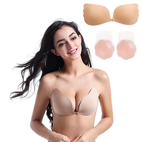 MEIRUIER 3Pcs Sujetador sin Tirantes, Adhesivo Silicona Invisible Backless Push Up Sujetador Sexy Suave Reutilizable Cómodo Sujetador de Copa y paraTraje de baño (D, Carne)