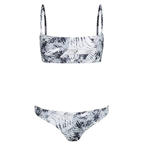 Meizas Bikini para mujer - Traje de baño push up, tanga de cintura baja (S, Gris + blanco)