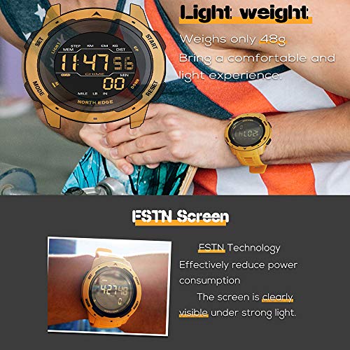 Mengen88 El Reloj Digital del Masculino, Pantalla LED electrónico Impermeable Militar Relojes de Pulsera automático con Calendario, Cuenta atrás y Luminosa luz de la Noche,Amarillo