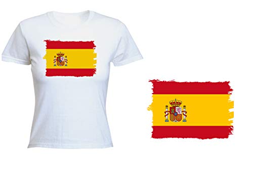 MERCHANDMANIA Camiseta Mujer Bandera ESPAÑA Pais Unido Tshirt