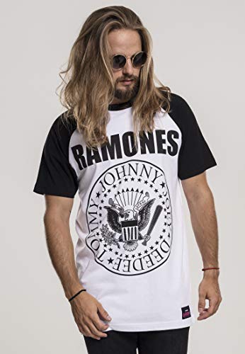 MERCHCODE The Ramones Circle Raglan - Camiseta para Hombre con Logotipo Impreso, Hombre, Camiseta, MC061, Blanco/Negro, Extra-Large