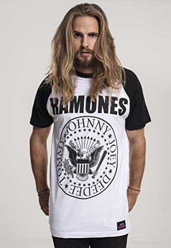 MERCHCODE The Ramones Circle Raglan - Camiseta para Hombre con Logotipo Impreso, Hombre, Camiseta, MC061, Blanco/Negro, Extra-Large