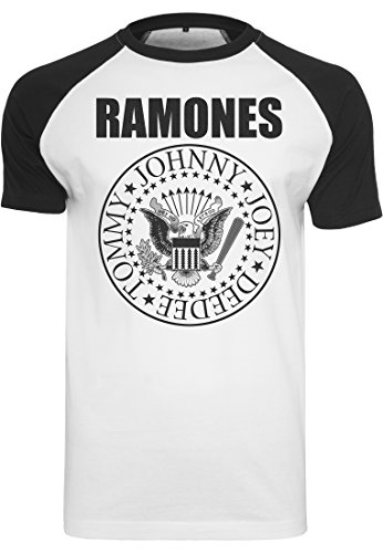 MERCHCODE The Ramones Circle Raglan - Camiseta para Hombre con Logotipo Impreso, Hombre, Camiseta, MC061, Blanco/Negro, Extra-Large