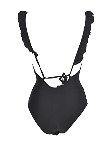 Mermaid - Bañador Liso de Mujer con Ribetes de Volantes (Negro, 44)