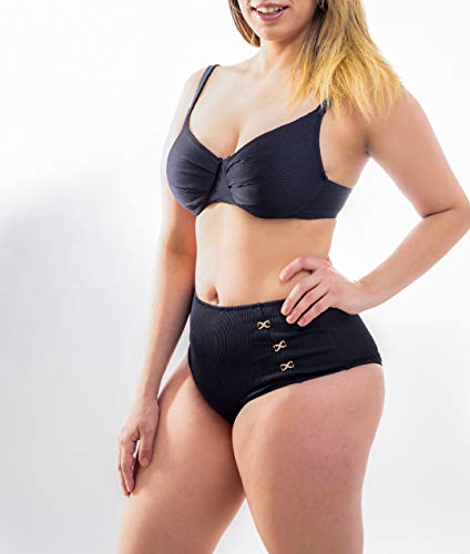 Mermaid - Bikini de Mujer de Talla Grande de Copa Básica con Escote en Pico y Braga Alta, Traje de baño para Mujer de Talla Grande (Liso - Negro, 42)