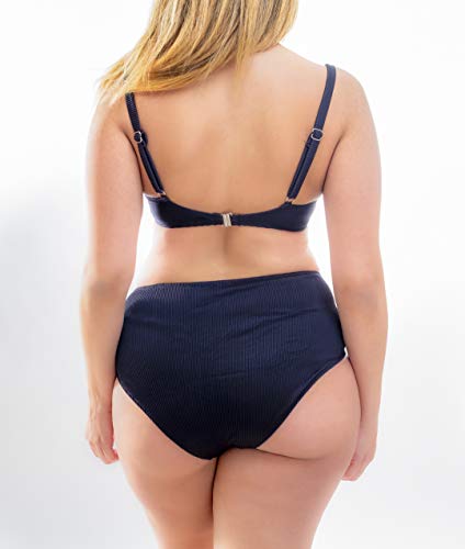 Mermaid - Bikini de Mujer de Talla Grande de Copa Básica con Escote en Pico y Braga Alta, Traje de baño para Mujer de Talla Grande (Liso - Negro, 42)