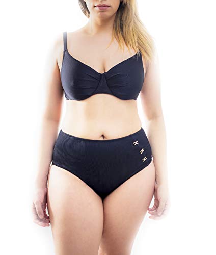 Mermaid - Bikini de Mujer de Talla Grande de Copa Básica con Escote en Pico y Braga Alta, Traje de baño para Mujer de Talla Grande (Liso - Negro, 42)