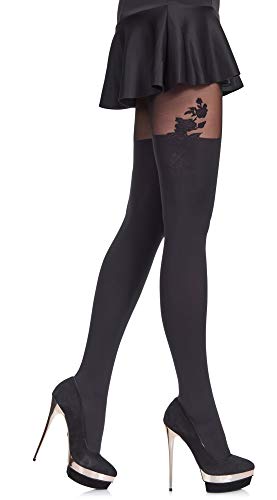 Merry Style Medias con Estampado Lencería Sexy Panty Mujer MS 370 60 DEN (Negro, L (Tamaño del fabricante: 4))