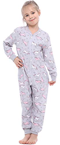 Merry Style Pijama Entero 1 Pieza Vestido de Casa 100% Algodón Niña MS10-186(Melange Unicornio, 158-164)