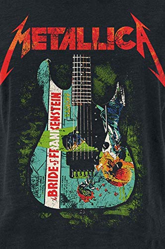 Metallica Bride of Frankenstein Guitar Mujer Camiseta Negro L, 100% algodón, Ancho