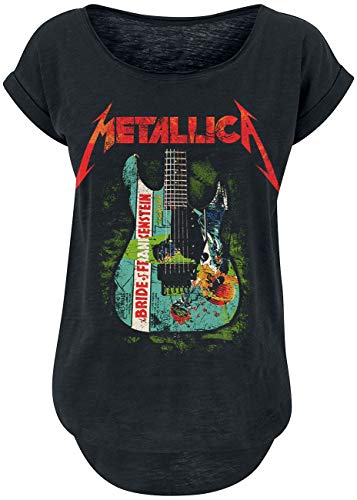 Metallica Bride of Frankenstein Guitar Mujer Camiseta Negro L, 100% algodón, Ancho