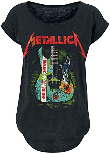 Metallica Bride of Frankenstein Guitar Mujer Camiseta Negro S, 100% algodón, Ancho