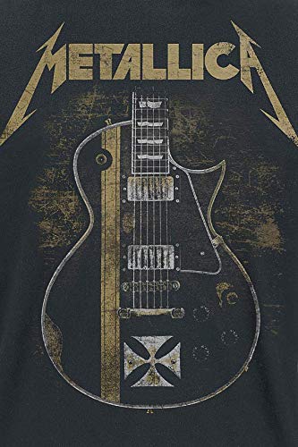 Metallica Hetfield Iron Cross Guitar Hombre Camiseta Negro L, 100% algodón, Regular