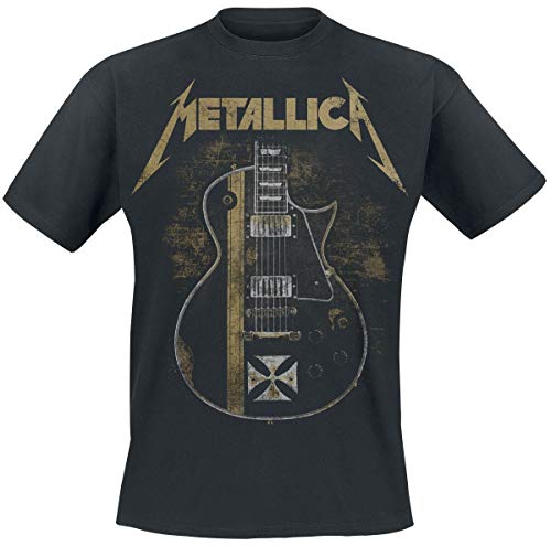 Metallica Hetfield Iron Cross Guitar Hombre Camiseta Negro L, 100% algodón, Regular