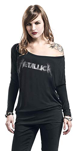 Metallica Spiked Logo Mujer Camiseta Manga Larga Negro XXL, 95% Viscosa, 5% elastán, Regular