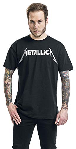 Metallica Textured Logo Hombre Camiseta Negro L, 100% algodón, Regular