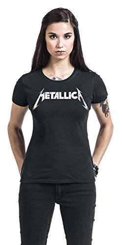 Metallica Textured Logo Mujer Camiseta Negro S, 100% algodón, Regular