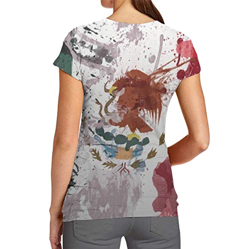 Mexico Bandera Blanca Textura Pintura Mujer Casual Camiseta Manga Corta Túnica Tops Cuello Redondo Blusa Cómodo, poliéster, Blanco, XX-Large