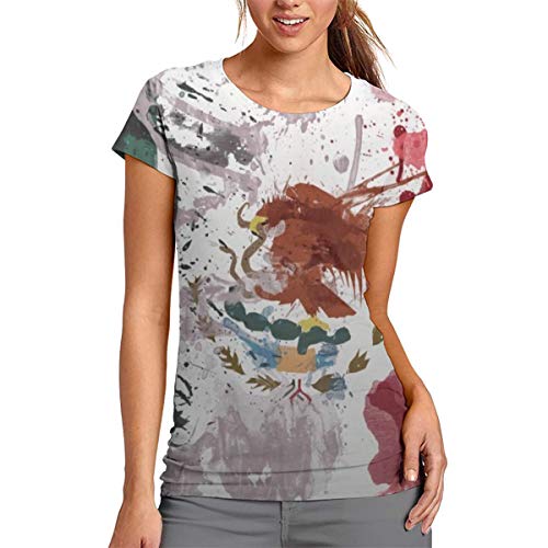 Mexico Bandera Blanca Textura Pintura Mujer Casual Camiseta Manga Corta Túnica Tops Cuello Redondo Blusa Cómodo, poliéster, Blanco, XX-Large