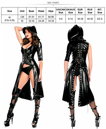 MFFACAI Mono Latex Wet Look Catsuit Chaqueta Cortavientos con Capucha y Capucha con Capucha de látex Negro Sexy para Mujer