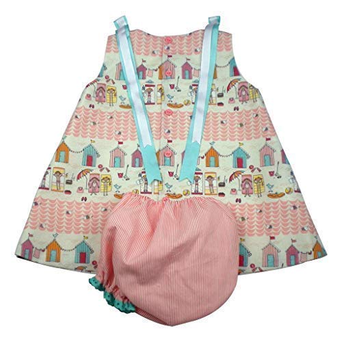 MI HIJA Y YO Vestido y Cubre Pañal de Popelín y Vichy Modelo Jesusín para Bebé (de 1 a 6 Meses) - Hecho a Mano - Colección Terramar - Presentación de Regalo