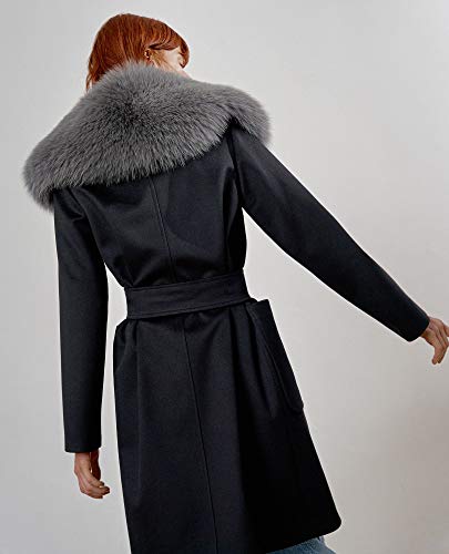 Miguel Marinero Abrigo de Mujer Negro con Pelo en el Cuello y cinturón