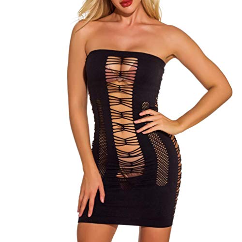 Milisten 1 Unid Sexy Lencería de Malla Alto Elástico Fuera del Hombro Body para Mujer Mujer Negro