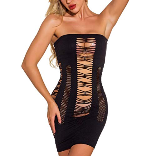 Milisten 1 Unid Sexy Lencería de Malla Alto Elástico Fuera del Hombro Body para Mujer Mujer Negro