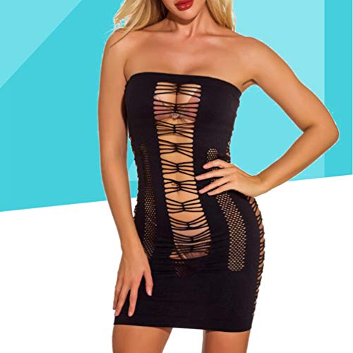 Milisten 1 Unid Sexy Lencería de Malla Alto Elástico Fuera del Hombro Body para Mujer Mujer Negro