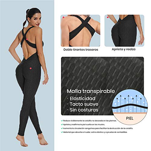 Mimoka Monos Pantalones Deportivos Mujer Elástico y Transpirable | Leggins Mujer Fitness Push up con Tirantes para Yoga GYM Running (L, Rosa)