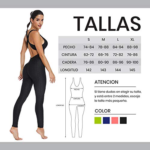 Mimoka Monos Pantalones Deportivos Mujer Elástico y Transpirable | Leggins Mujer Fitness Push up con Tirantes para Yoga GYM Running (L, Rosa)