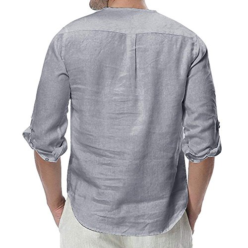 Minetom Camisa Hombre Blusa Suelta Casual Transpirable Top de Manga 3/4 Camisas Sin Cuello de Color Sólido Blusas de Trabajo S M L XL 2XL A Gris Medium