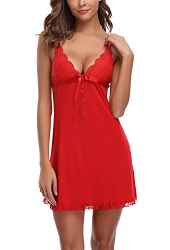 Minetom Camisón Ropa De Dormir Mujeres Sexy Conjuntos Babydoll Kimono Camisones De Lencería Atractivo Cómoda Rojo ES 42