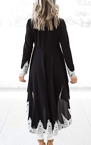 Minetom Mujer Blusa Camisa Vestido Elegante Cuello Redondo Hoja De Loto Manga Larga Encaje Patchwork Túnico Irregular Hem Alta Baja Camiseta A Negro ES 40