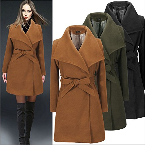 Minetom Mujer Chaquetas Elegantes Clásico Manga Larga Solapa Cinturón Abrigo Talla Grande Trench Coat Slim Fit Cardigan Outwear Blazer A Verde ES 40