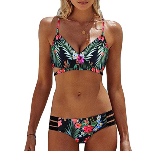 Minetom Mujer Verano Bohemia Push-up Acolchado Bra Conjuntos de Bikini Trajes de Baño Bañadores Bikinis Dos Piezas Ropa de Playa Swimsuit Verde ES 44