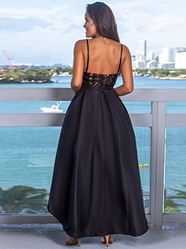 Minetom Mujer Vestido Largo con Lentejuelas Brillantes para Fiesta Noche Boda Formal Elegante Sin Manga Cuello en V Plisada Dress Negro 40